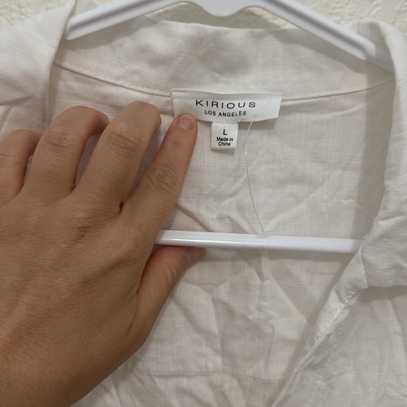 Kirious LA White Linen Blend Cropped Shirt with Gold Buttons - Size Large - Picture 7 of 8